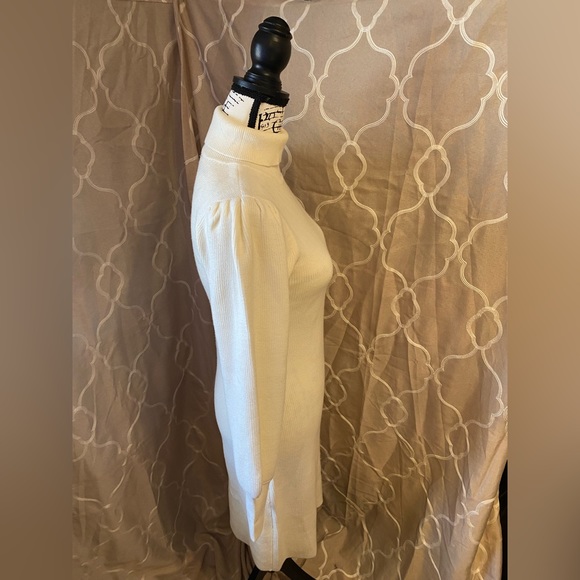 Soft & Cozy Ivory Cream Boston Proper Turtleneck Balloon Sleeve Sweater Dress - Picture 7 of 13